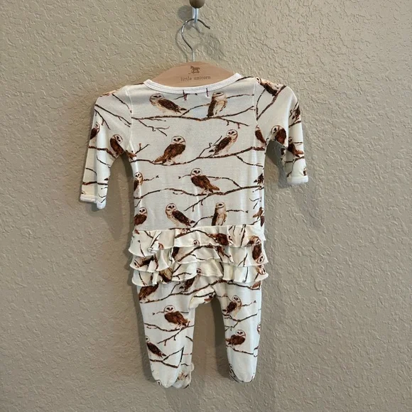 Milkbarn Viscose Bamboo Owls Ruffle Footie 0-3M - Picture 3 of 3